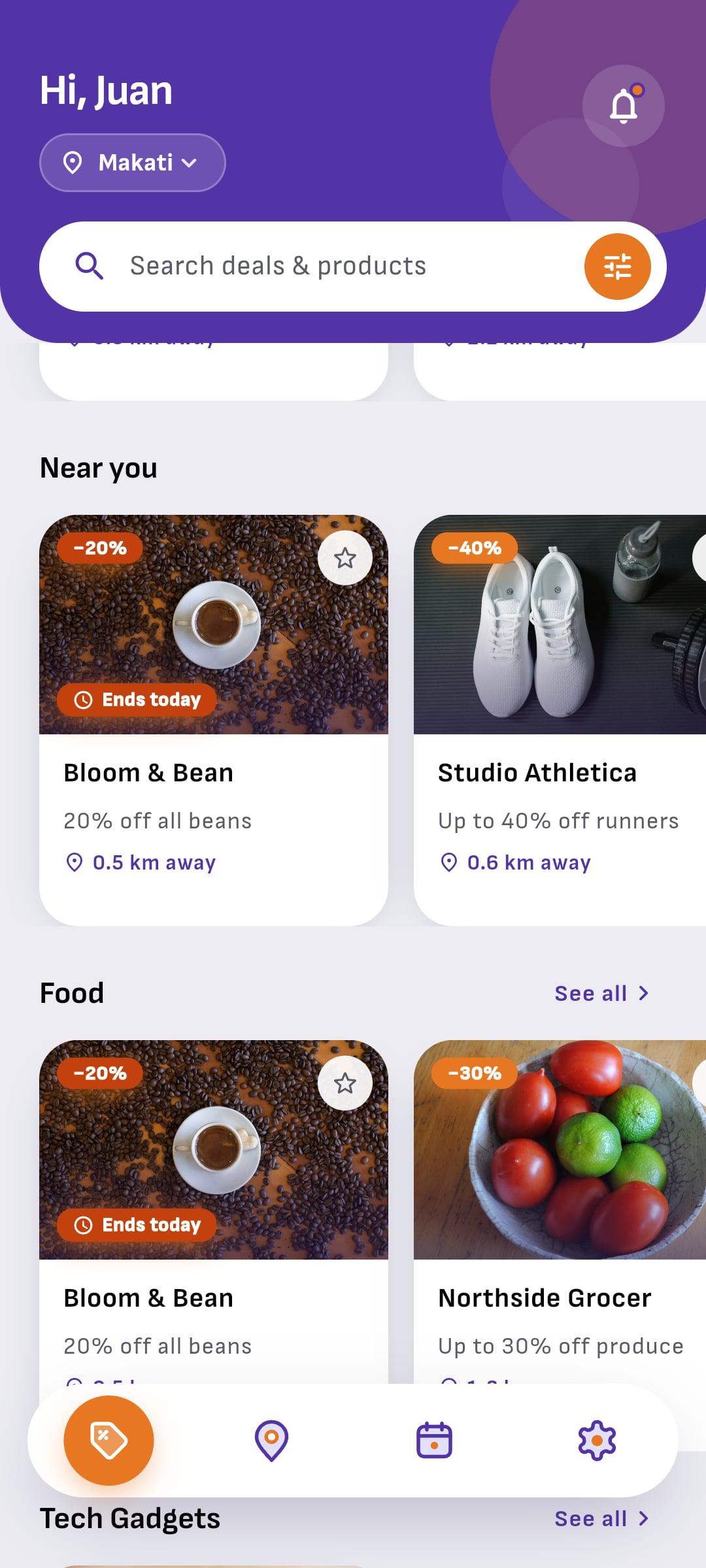 The Salendar feed: sales near you with their discounts and distances