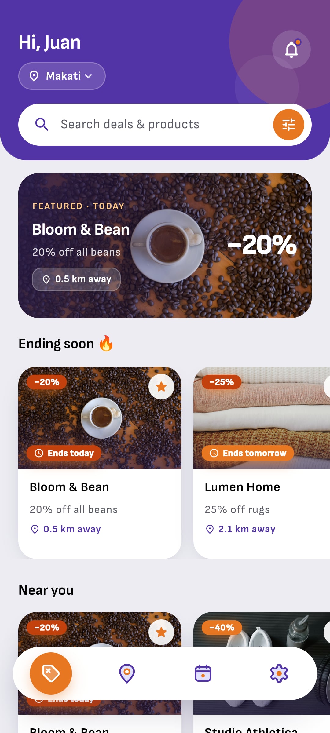 The Salendar feed with Bloom & Bean's 20% off all beans saved, and a reminder that today is its last day